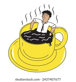 vector illustration of a worker relaxing in a cup of coffee