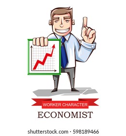 Vector illustration of a worker sales Manager to schedule. The cartoon image. Character professional economist isolated on white background