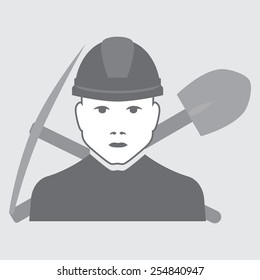 vector illustration of worker shovel with shovel and pickaxe behind