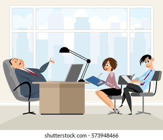 Vector illustration of a workers in chief's office