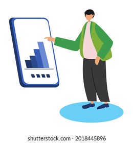 Vector illustration of workers communicating using software technology, office workers managing digital technology, corporate team presentation in the office