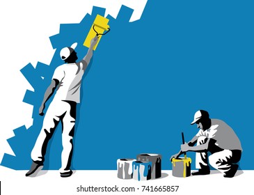 Vector illustration of workers, craftsmen painter with space for text.