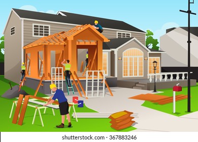 A Vector Illustration Of Workers Working On Home Renovation