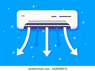 Vector illustration of a working air conditioner hanging on the wall, refreshes and cools the air