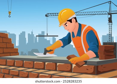 Ilustração vetorial de Working Bricklayer in Construction