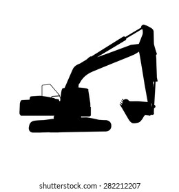 Vector Illustration of Working Excavator. Isolated on White Background.