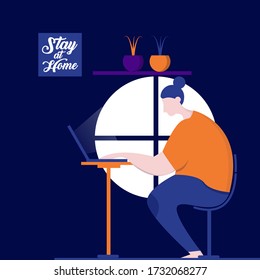 vector illustration of working from home, staying at home