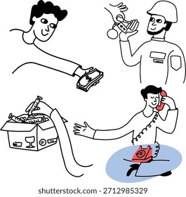 Ilustración vectorial de hombre de trabajo con teléfono y dinero