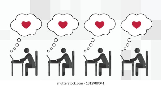 vector illustration of working people and romantic thoughts for personal problems solutions