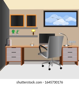 vector illustration of working room  design for an animated background. design inspiration interior furniture.