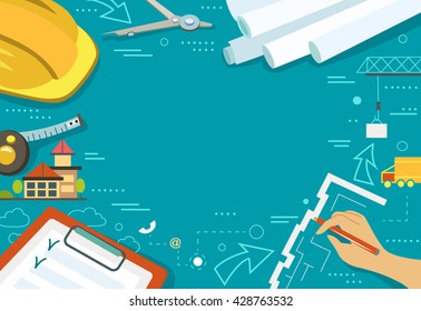 Vector illustration of working table architect