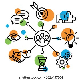 Vector illustration of working, teamwork icons