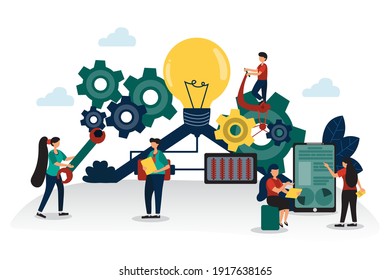 Vector illustration Working together with employees in the company, which allows the business to grow well because employees are creative, diligent, have modern technology in the organization