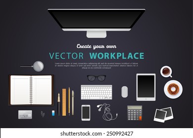 Vector illustration of Workplace with isolated objects