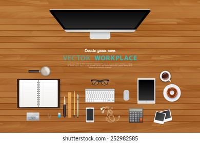 Vector illustration of Workplace with isolated objects