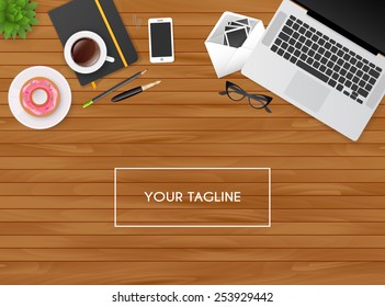 Vector illustration of Workplace with isolated objects