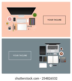 Vector illustration of Workplace with isolated objects