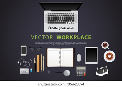 Vector illustration of Workplace with isolated objects