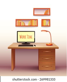 Vector illustration of workplace in office or home.