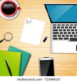 Vector illustration of Workplace office top view background