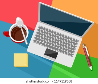 Vector illustration of a workplace top view