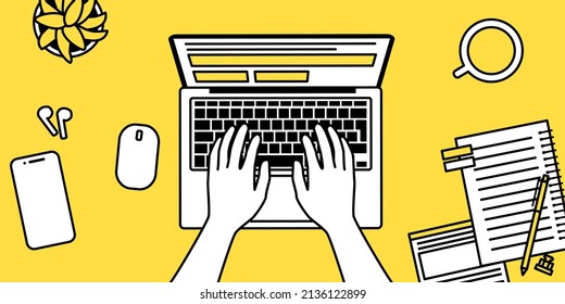 Vector illustration of workspace for laptop operator