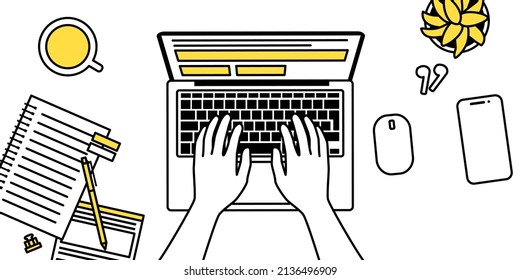 Vector illustration of workspace for laptop operator