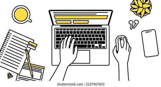 Vector illustration of workspace for laptop operator