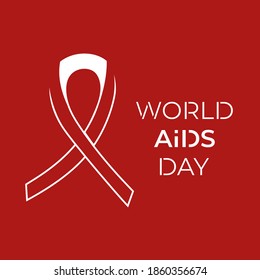 Vector illustration of world AIDS day symbol red ribbon with text on red background. 