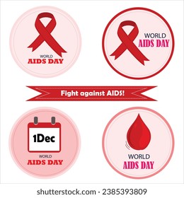 Vector illustration world aids day batches or stickers set templates