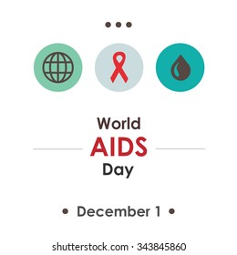 Vector illustration for World AIDS Day minimalistic dots poster banner or card design with AIDS and HIV  icons design, ribbon, drop of blood, globe