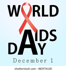Vector illustration of world AIDS day concept with text and red ribbon