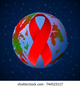 Vector illustration of world aids day. Map of infected earth texture AIDS/HIV 