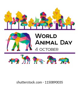 Vector illustration for the World Animal Day on October 4. Polygonal animals.