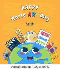 Vector illustration of world art day with cartoon design style. Suitable for banners, posters, templates and others.