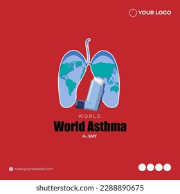 Ilustración vectorial del Día Mundial del Asma, plantilla de simulación de la fuente de noticias en medios sociales