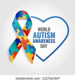 Vector Illustration of World autism awareness day. Ribbon and Heart
