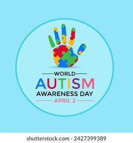 Vector Illustration of World autism awareness day.  Hands holding jigsaw puzzle heart shape.  Greeting card, Banner poster, flyer and background design.