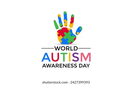 Vector Illustration of World autism awareness day.  Hands holding jigsaw puzzle heart shape.  Greeting card, Banner poster, flyer and background design.