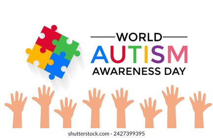 Vector Illustration of World autism awareness day.  Hands holding jigsaw puzzle heart shape.  Greeting card, Banner poster, flyer and background design.