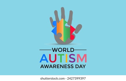 Vector Illustration of World autism awareness day.  Hands holding jigsaw puzzle heart shape.  Greeting card, Banner poster, flyer and background design.