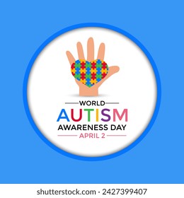 Vector Illustration of World autism awareness day.  Hands holding jigsaw puzzle heart shape.  Greeting card, Banner poster, flyer and background design.