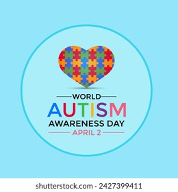 Vector Illustration of World autism awareness day.  Hands holding jigsaw puzzle heart shape.  Greeting card, Banner poster, flyer and background design.