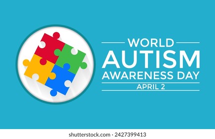 Vector Illustration of World autism awareness day.  Hands holding jigsaw puzzle heart shape.  Greeting card, Banner poster, flyer and background design.