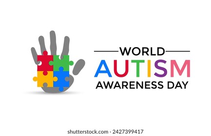 Vector Illustration of World autism awareness day.  Hands holding jigsaw puzzle heart shape.  Greeting card, Banner poster, flyer and background design.