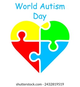 Vector illustration of World Autism Day. Illustration of a heart with puzzles on a white background