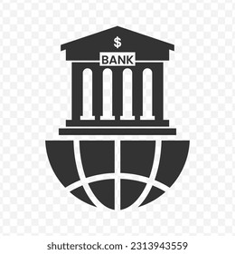 Vector illustration of world bank icon in dark color and transparent background(png).