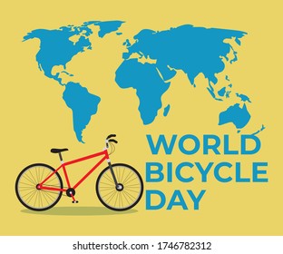 vector illustration for world bicycle day with cycle and world map