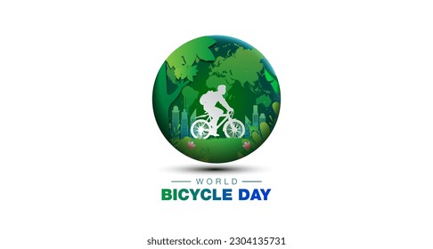 Ilustración vectorial del Día Mundial de la Bicicleta. Vaya a Concepto de entorno de protección verde y fondo.