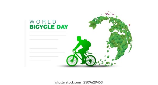 Vector illustration of World Bicycle Day. Pollution free, go green, world environment concept.